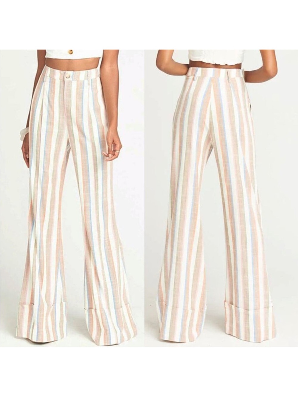 Show Me Your Mumu Edison Pants Wide Flare Leg Multicolor Striped Flowy Trouser